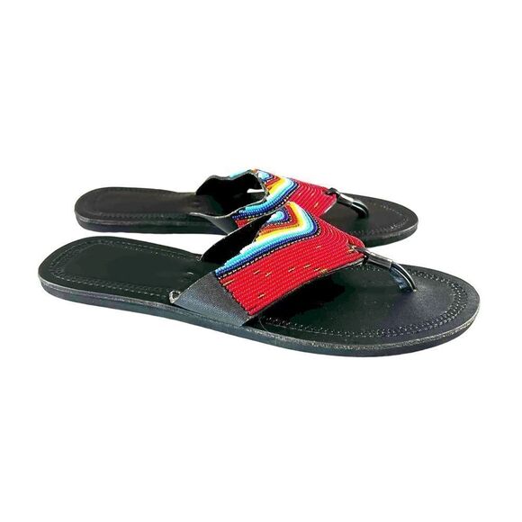 African Maasai Beaded Leather Sandals - Picture 4 of 8